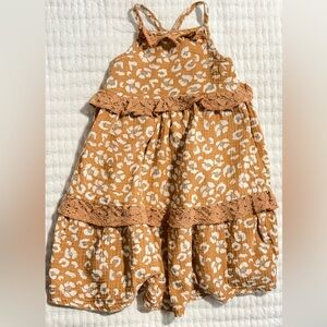 Girls' Rust Leopard Print dress with Lace Trim